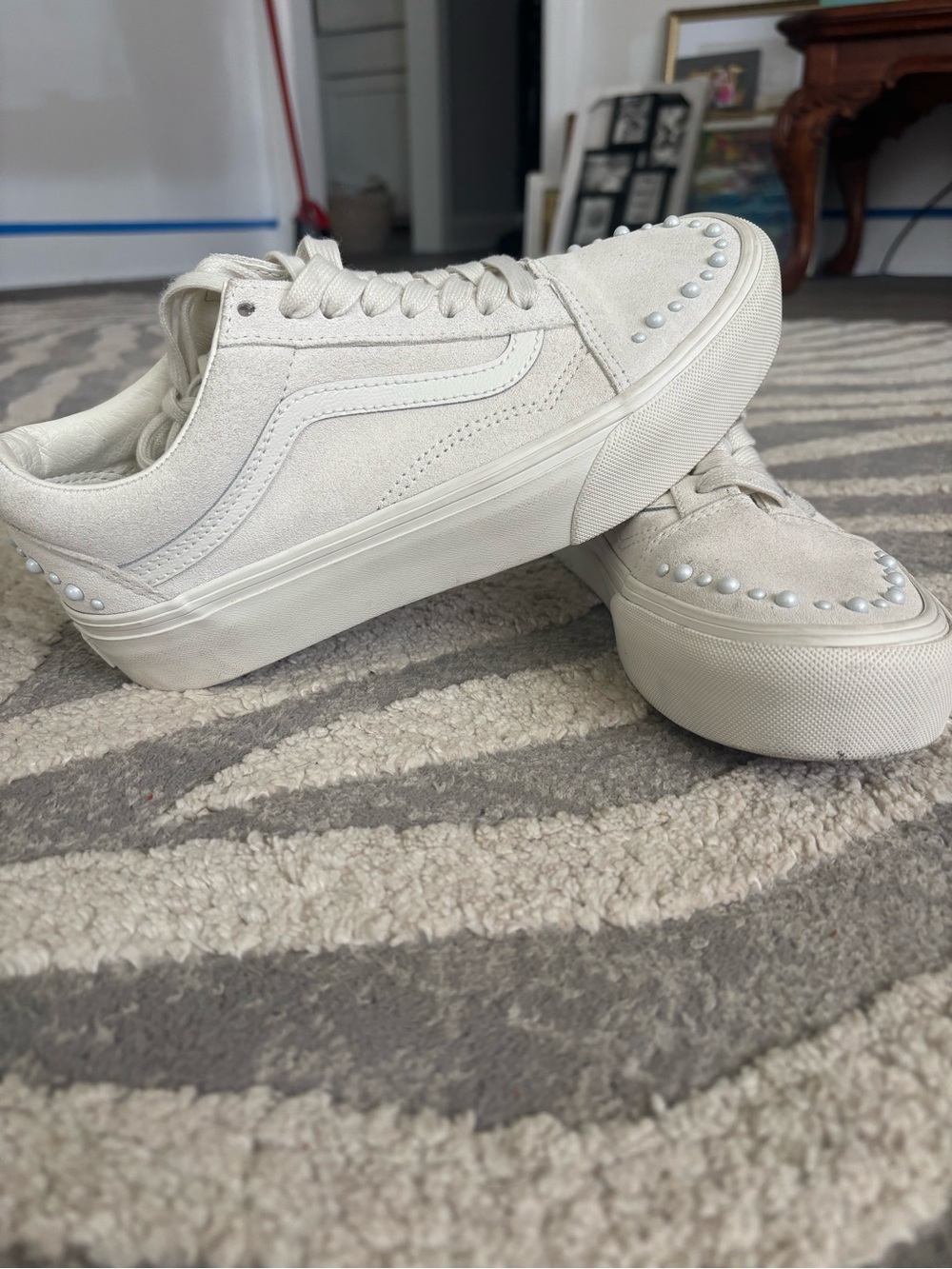 Vans Women’s Off-White Platform Studded Suede Sneakers